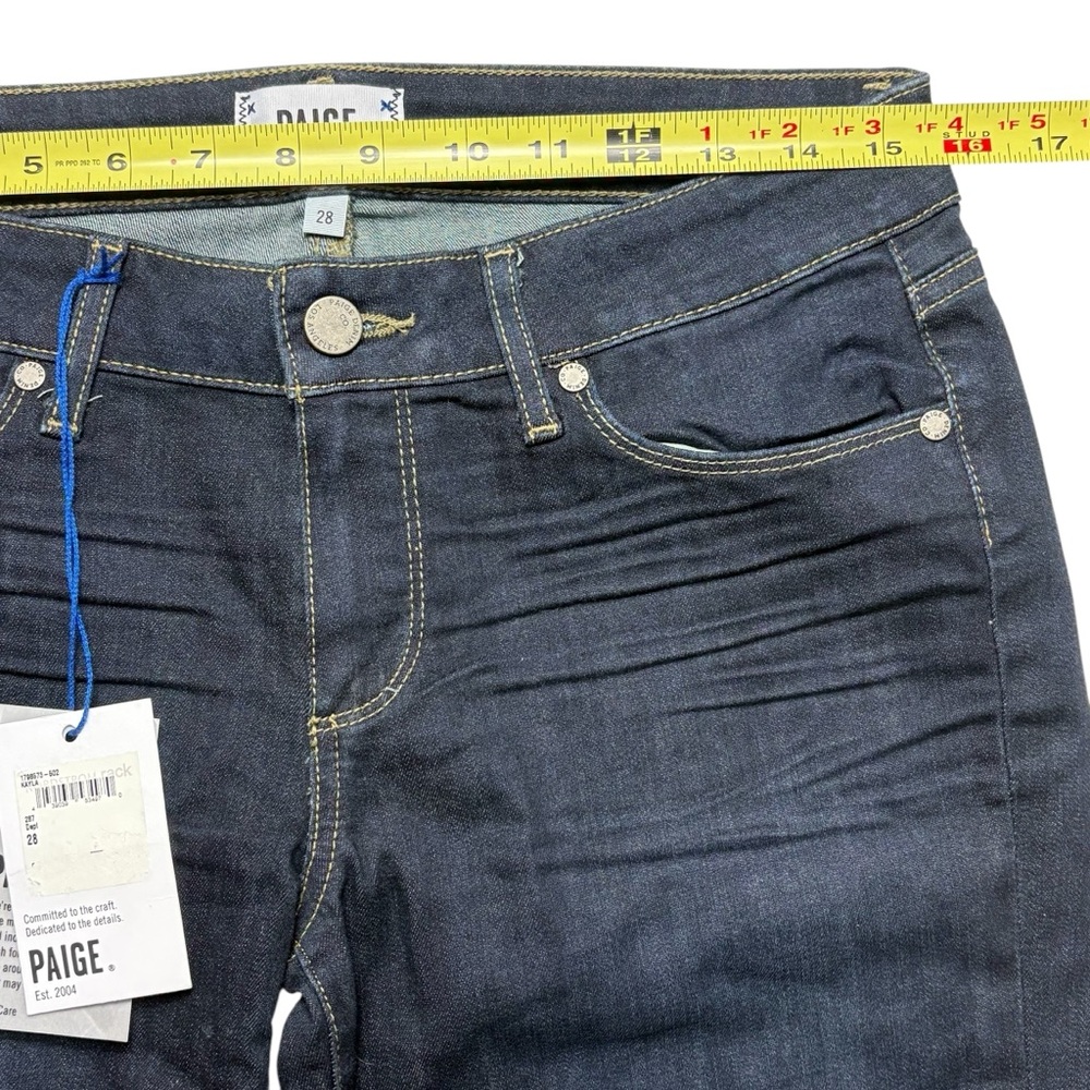 NWT PAIGE Jax Bermuda Denim Shorts Size 28 Kayla Dark Wash Stretch Raw Hem - Picture 4 of 10